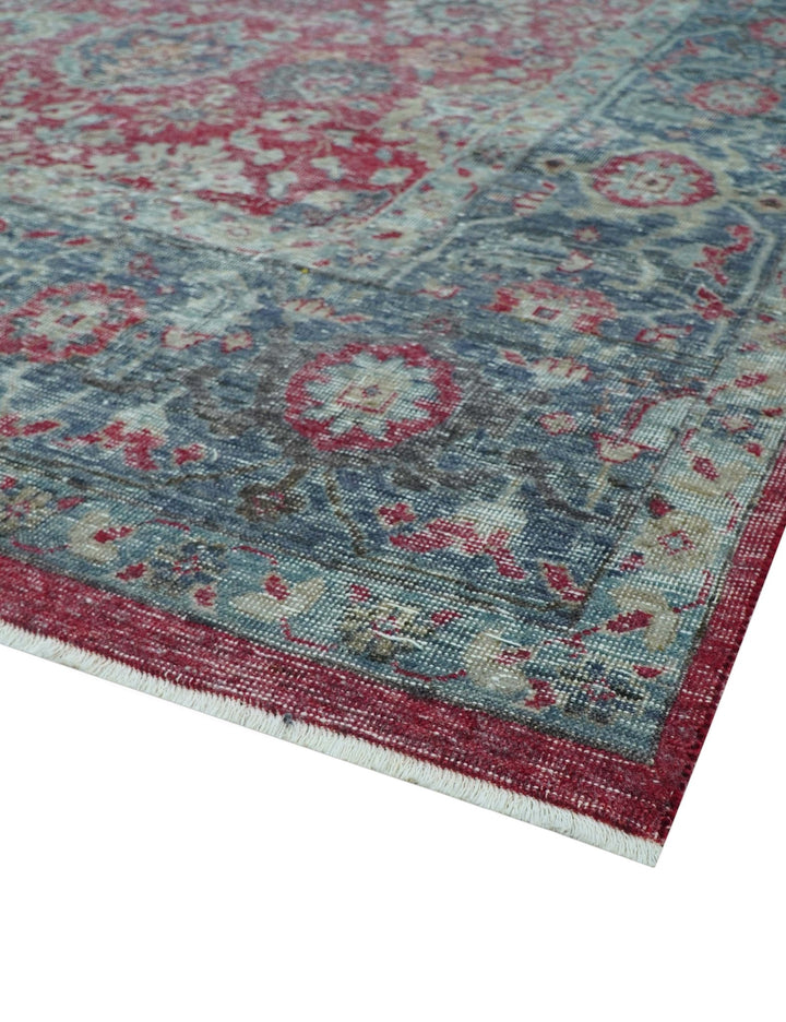 Custom Made Traditional Oriental Design Red And Blue Hand Knotted Wool Area Rug - The Rug Decor