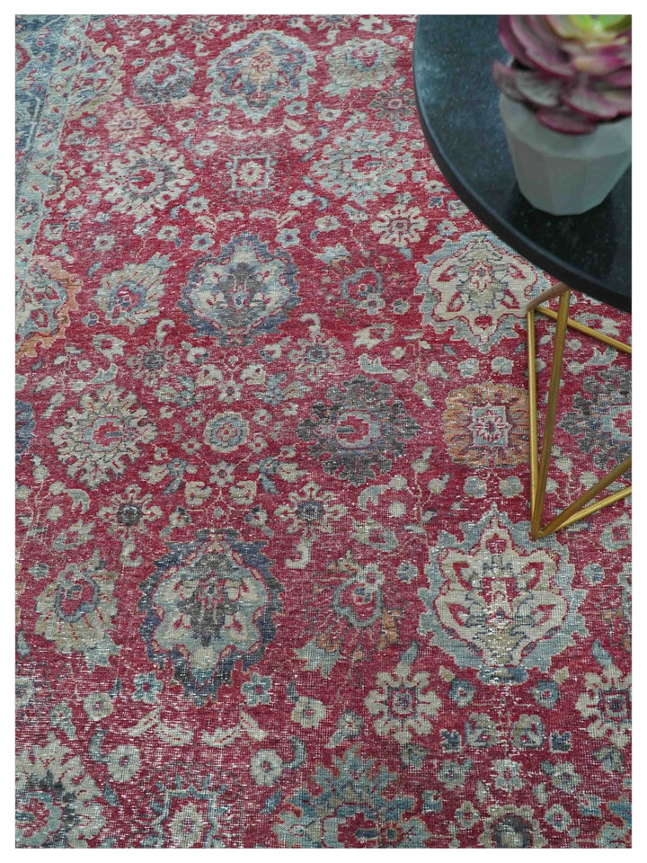 Custom Made Traditional Oriental Design Red And Blue Hand Knotted Wool Area Rug - The Rug Decor