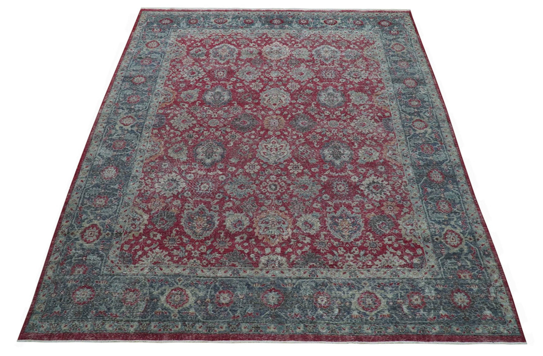 Custom Made Traditional Oriental Design Red And Blue Hand Knotted Wool Area Rug - The Rug Decor