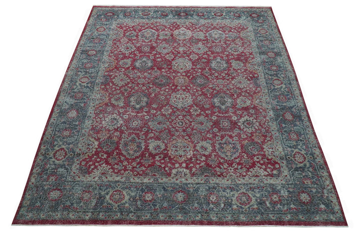 Custom Made Traditional Oriental Design Red And Blue Hand Knotted Wool Area Rug - The Rug Decor