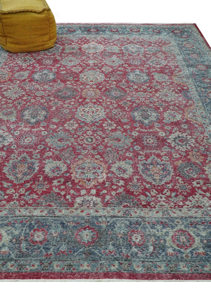 Custom Made Traditional Oriental Design Red And Blue Hand Knotted Wool Area Rug - The Rug Decor