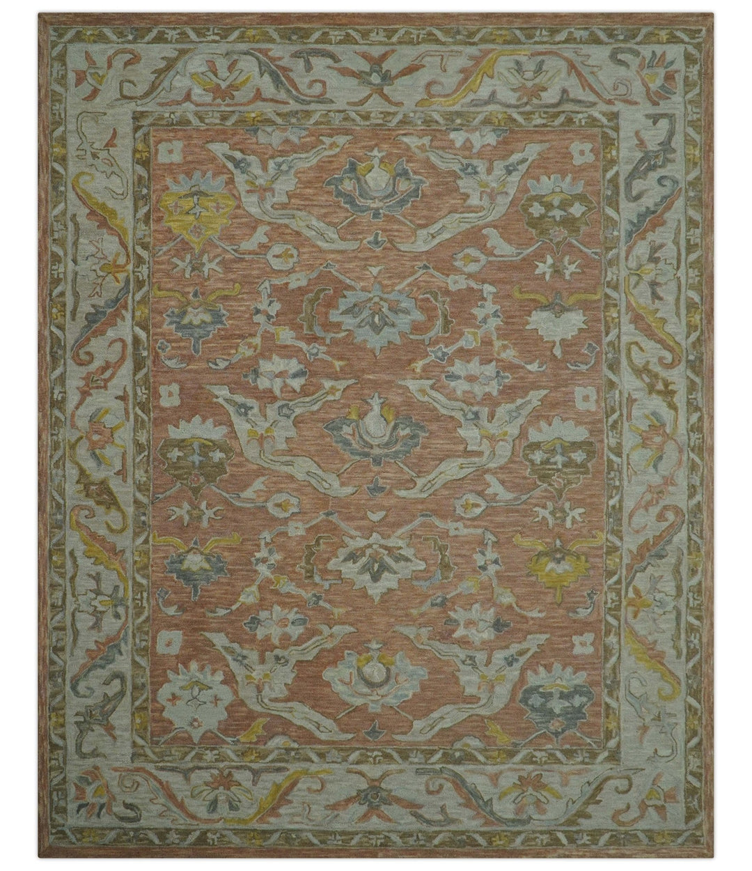 Custom Made Traditional Oriental Rust And Ivory Hand Tufted Wool Area Rug - The Rug Decor