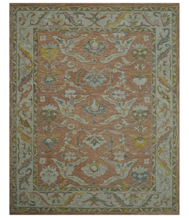Custom Made Traditional Oriental Rust And Ivory Hand Tufted Wool Area Rug - The Rug Decor