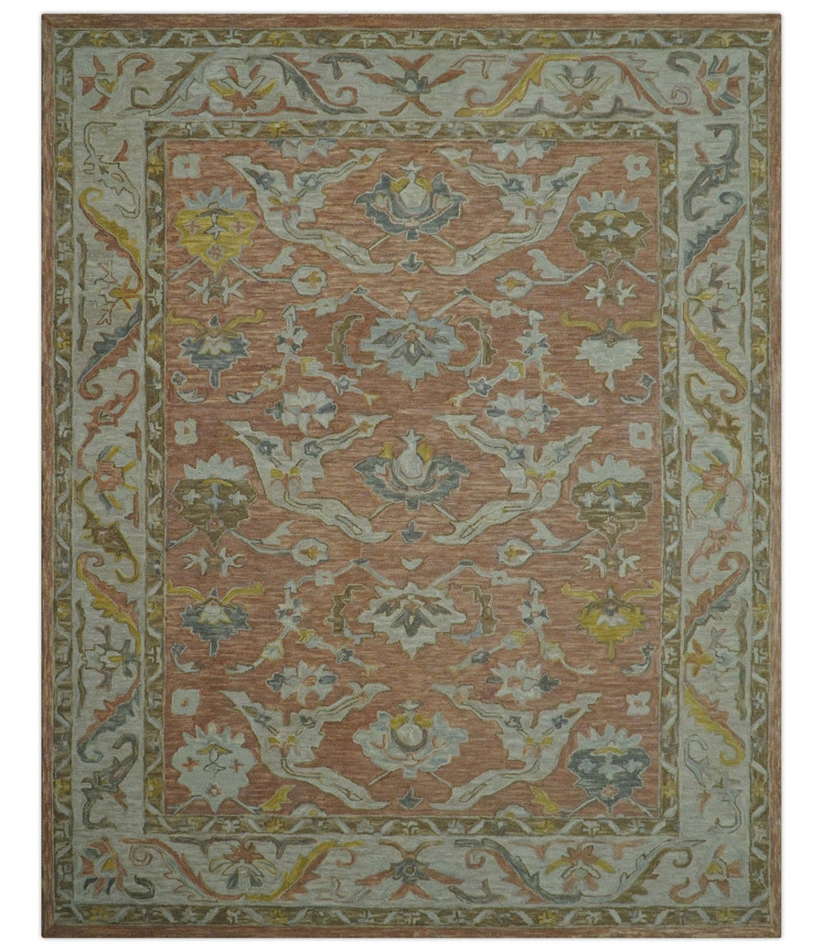 Custom Made Traditional Oriental Rust And Ivory Hand Tufted Wool Area Rug - The Rug Decor