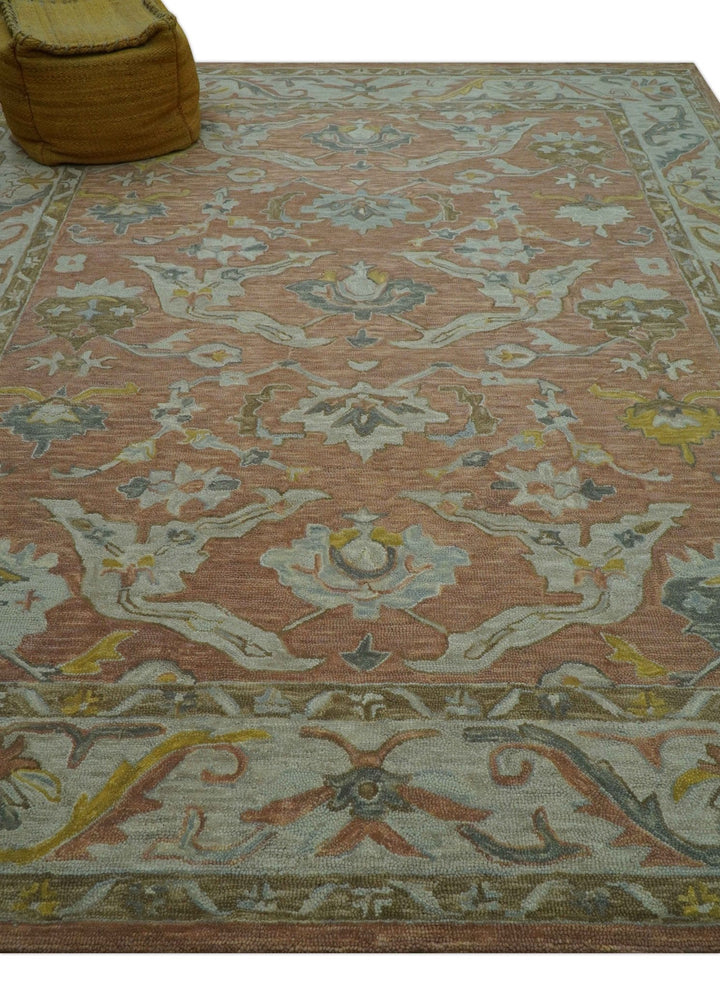 Custom Made Traditional Oriental Rust And Ivory Hand Tufted Wool Area Rug - The Rug Decor