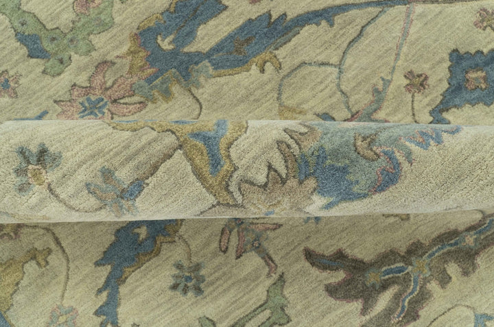 Custom Made Traditional Oushak Design Beige And Blue Hand Tufted Wool Area Rug - The Rug Decor