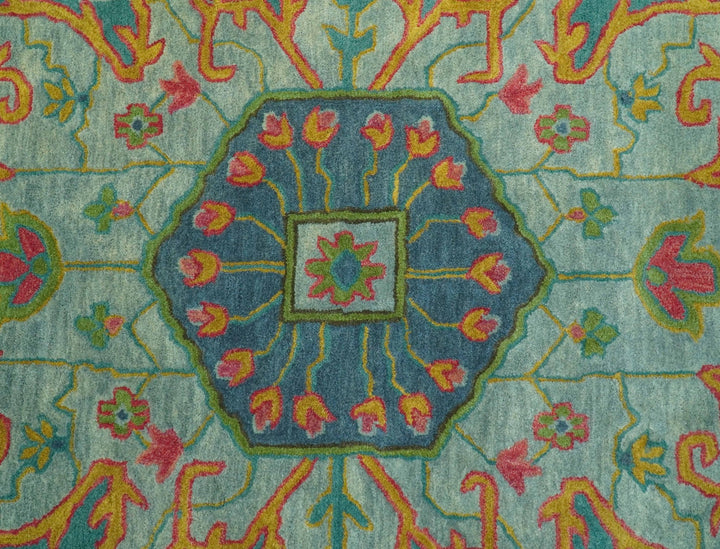 Custom Made Traditional Serapi Design Blue And Yellow Hand Tufted Wool Rug - The Rug Decor