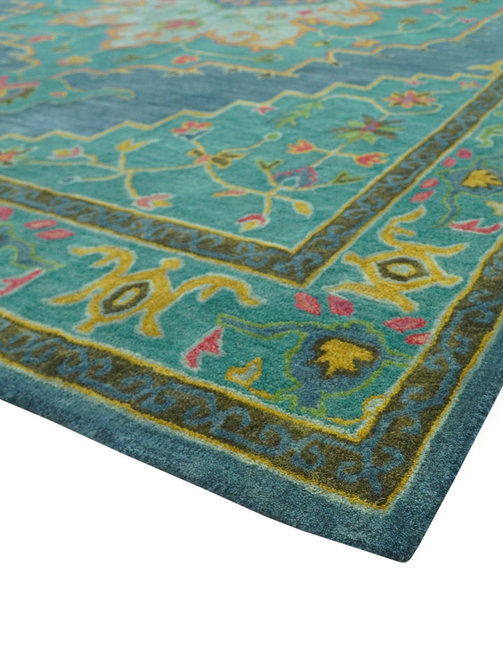 Custom Made Traditional Serapi Design Blue And Yellow Hand Tufted Wool Rug - The Rug Decor