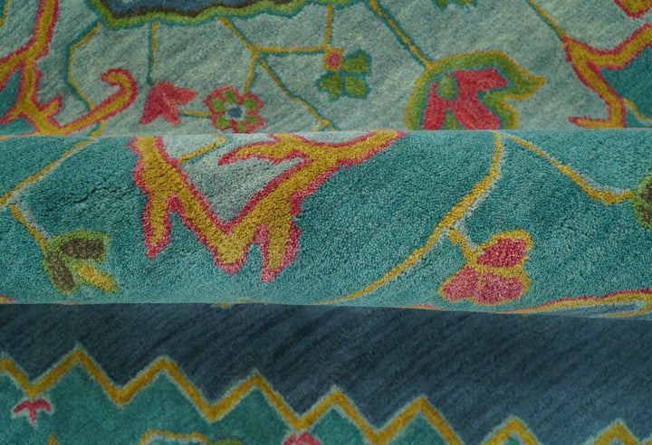 Custom Made Traditional Serapi Design Blue And Yellow Hand Tufted Wool Rug - The Rug Decor