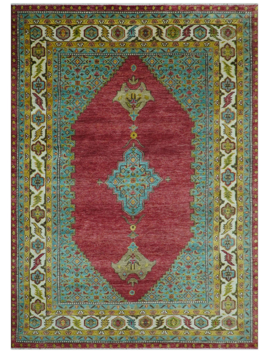 Custom Made Traditional Serapi Red And Blue Hand Knotted Wool Rug - The Rug Decor