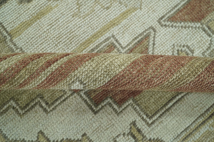 Custom Made Traditional Turkish Design Beige And Rust Hand knotted Wool Area Rug - The Rug Decor