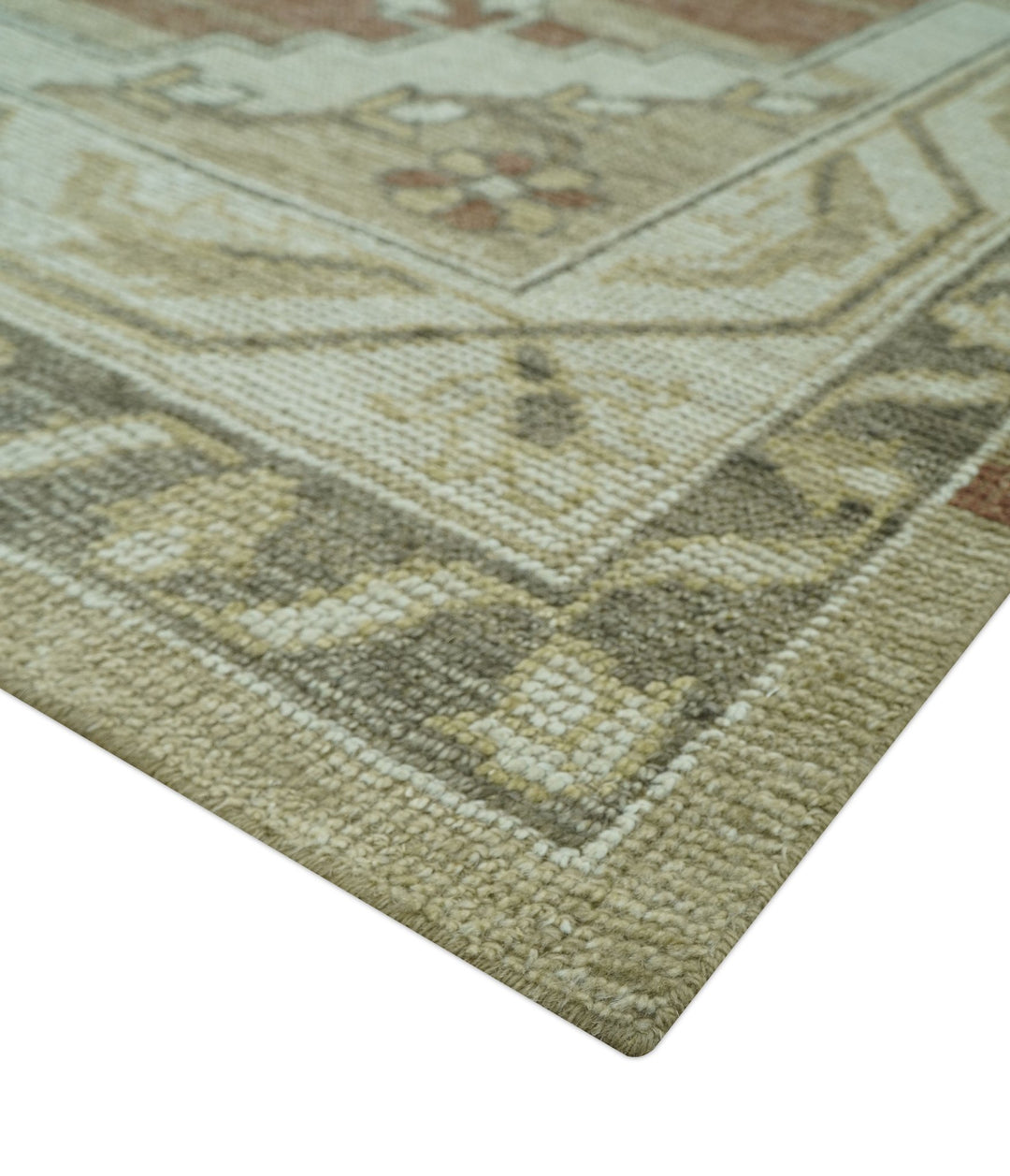 Custom Made Traditional Turkish Design Beige And Rust Hand knotted Wool Area Rug - The Rug Decor