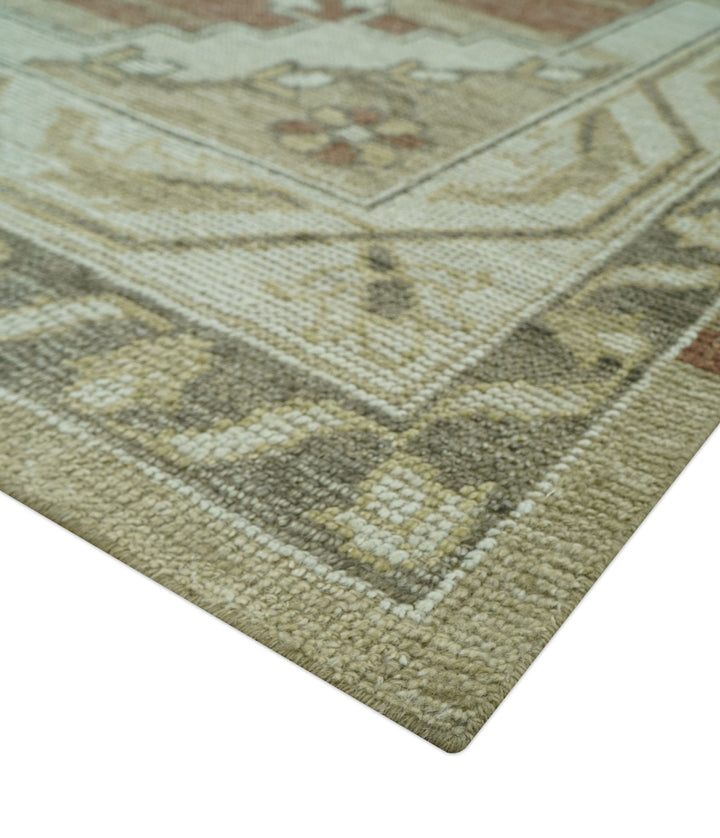 Custom Made Traditional Turkish Design Beige And Rust Hand knotted Wool Area Rug - The Rug Decor