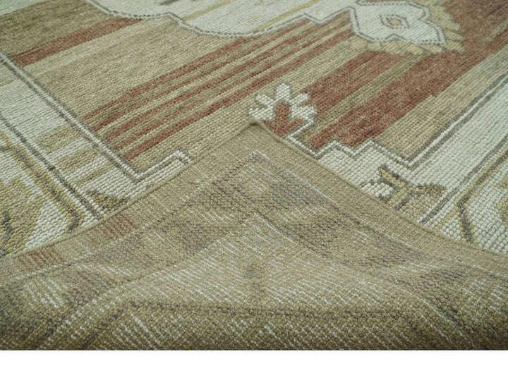 Custom Made Traditional Turkish Design Beige And Rust Hand knotted Wool Area Rug - The Rug Decor