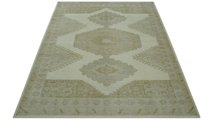 Custom Made Traditional Turkish Design Beige Hand knotted Wool Area Rug - The Rug Decor