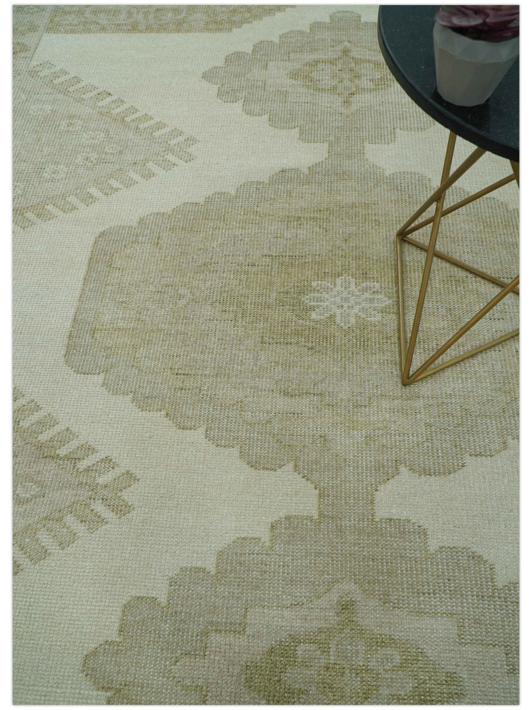 Custom Made Traditional Turkish Design Beige Hand knotted Wool Area Rug - The Rug Decor