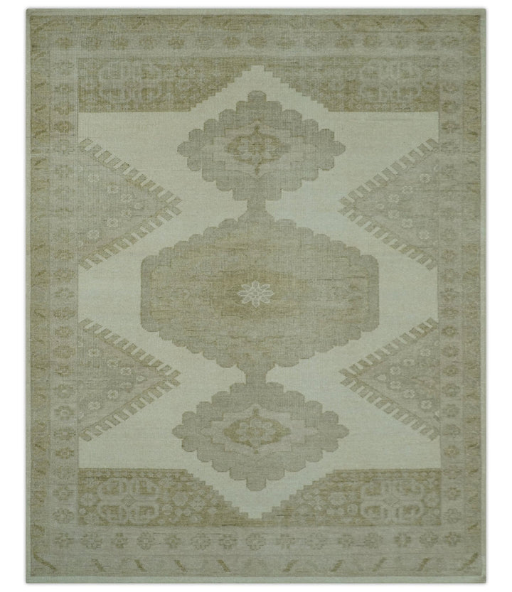 Custom Made Traditional Turkish Design Beige Hand knotted Wool Area Rug - The Rug Decor