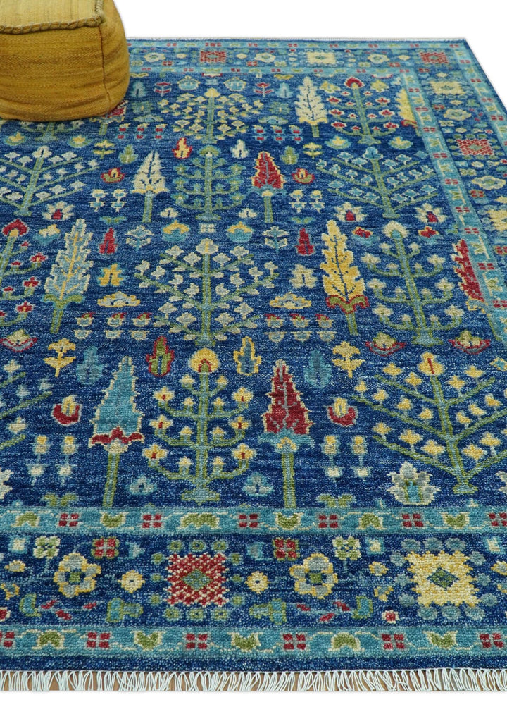 Custom Made Tree of Life Hand Knotted Blue And Beige Traditional Wool area Rug - The Rug Decor