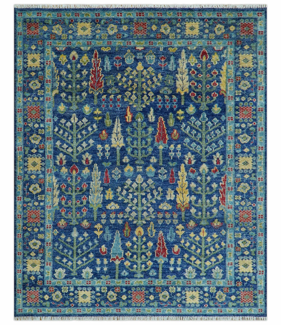 Custom Made Tree of Life Hand Knotted Blue And Beige Traditional Wool area Rug - The Rug Decor