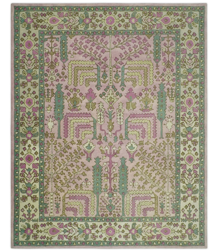 Custom Made Tree of life Traditional Floral Light Purple, Green, Olive and Beige Hand Tufted wool Area Rug - The Rug Decor