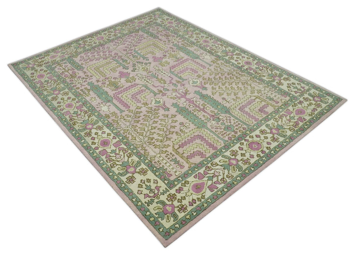 Custom Made Tree of life Traditional Floral Light Purple, Green, Olive and Beige Hand Tufted wool Area Rug - The Rug Decor