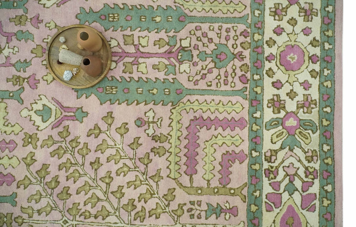 Custom Made Tree of life Traditional Floral Light Purple, Green, Olive and Beige Hand Tufted wool Area Rug - The Rug Decor