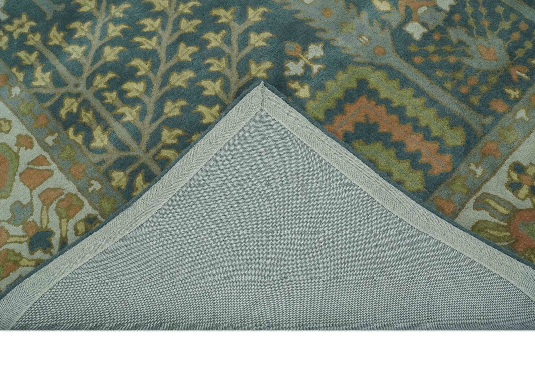 Custom Made Tree of life Traditional Teal, Silver, Green and Dark Peach wool Rug - The Rug Decor