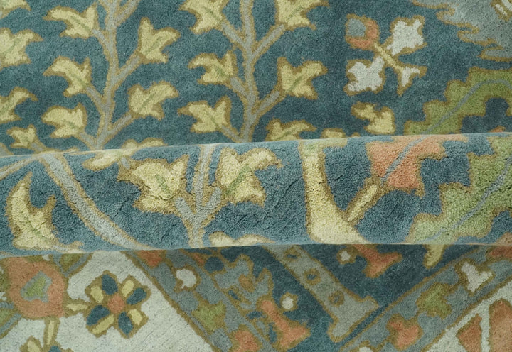 Custom Made Tree of life Traditional Teal, Silver, Green and Dark Peach wool Rug - The Rug Decor