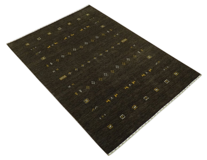 Custom Made Tribal look Greenish-Brown Traditional Hand loom Wool Area Rug - The Rug Decor