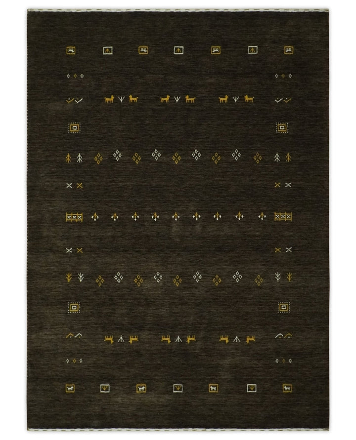 Custom Made Tribal look Greenish-Brown Traditional Hand loom Wool Area Rug - The Rug Decor