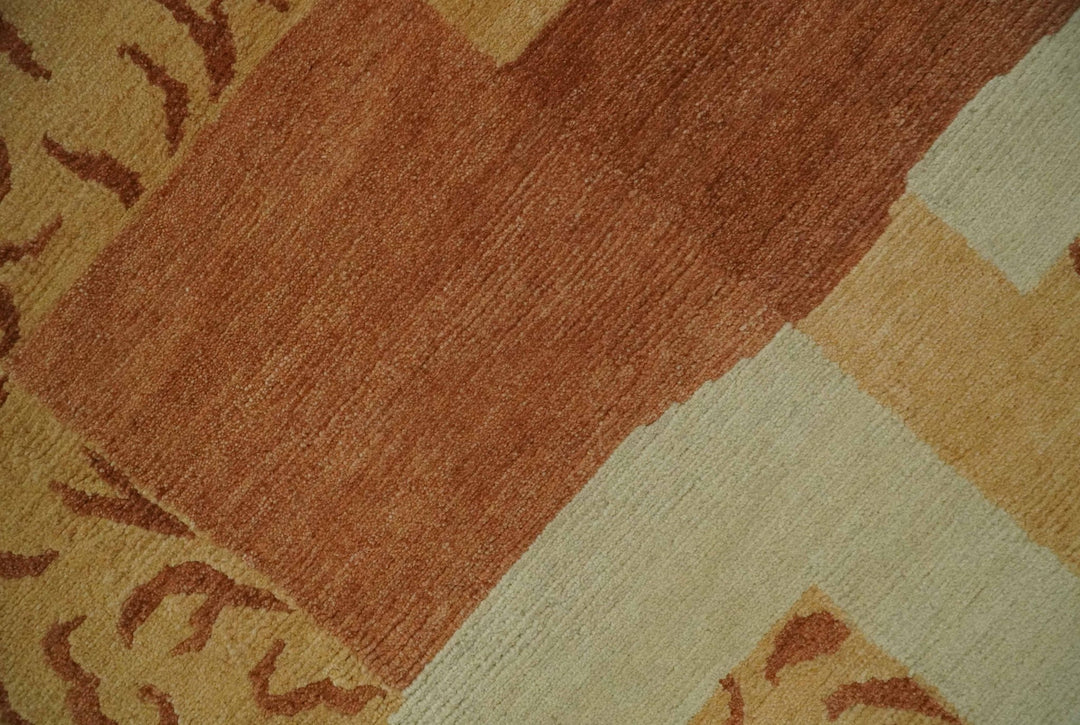 Dark Peach, Rust and Ivory Modern Geometrical Blocks Hand knotted 4x6 wool Area Rug - The Rug Decor
