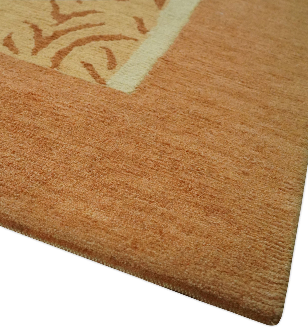 Dark Peach, Rust and Ivory Modern Geometrical Blocks Hand knotted 4x6 wool Area Rug - The Rug Decor