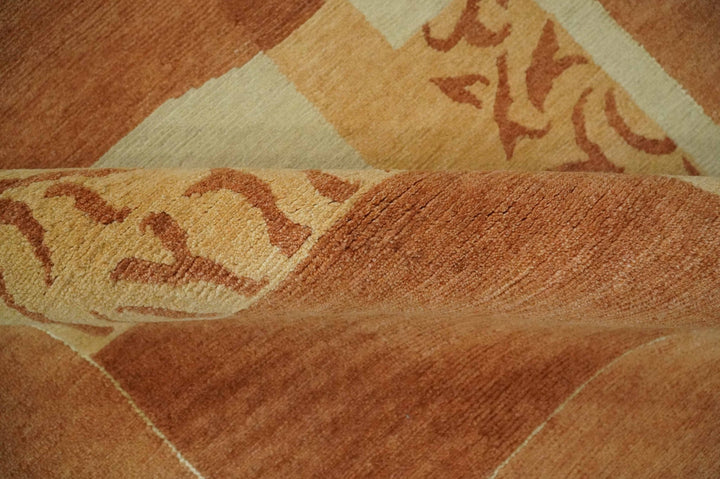 Dark Peach, Rust and Ivory Modern Geometrical Blocks Hand knotted 4x6 wool Area Rug - The Rug Decor
