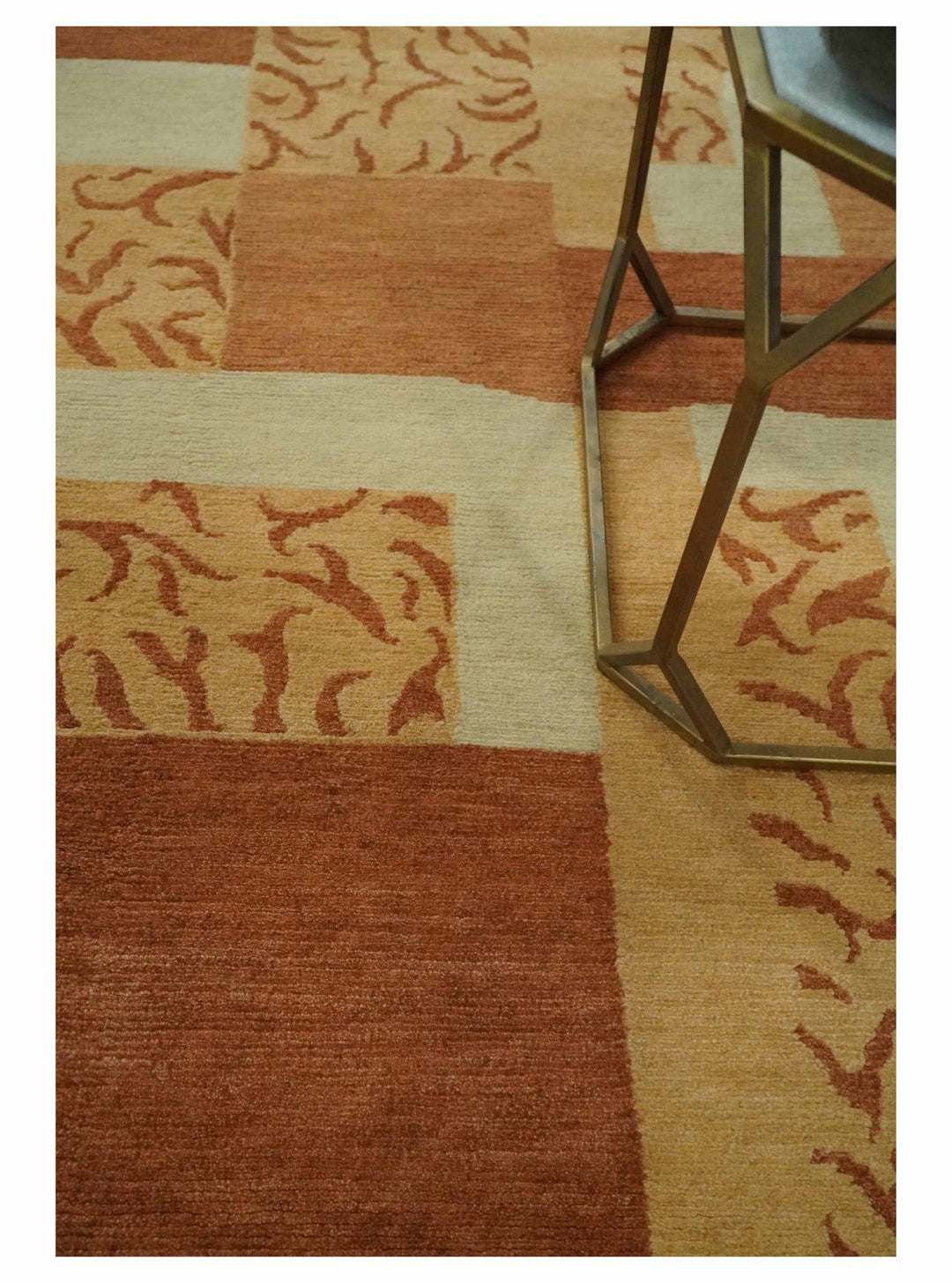 Dark Peach, Rust and Ivory Modern Geometrical Blocks Hand knotted 4x6 wool Area Rug - The Rug Decor