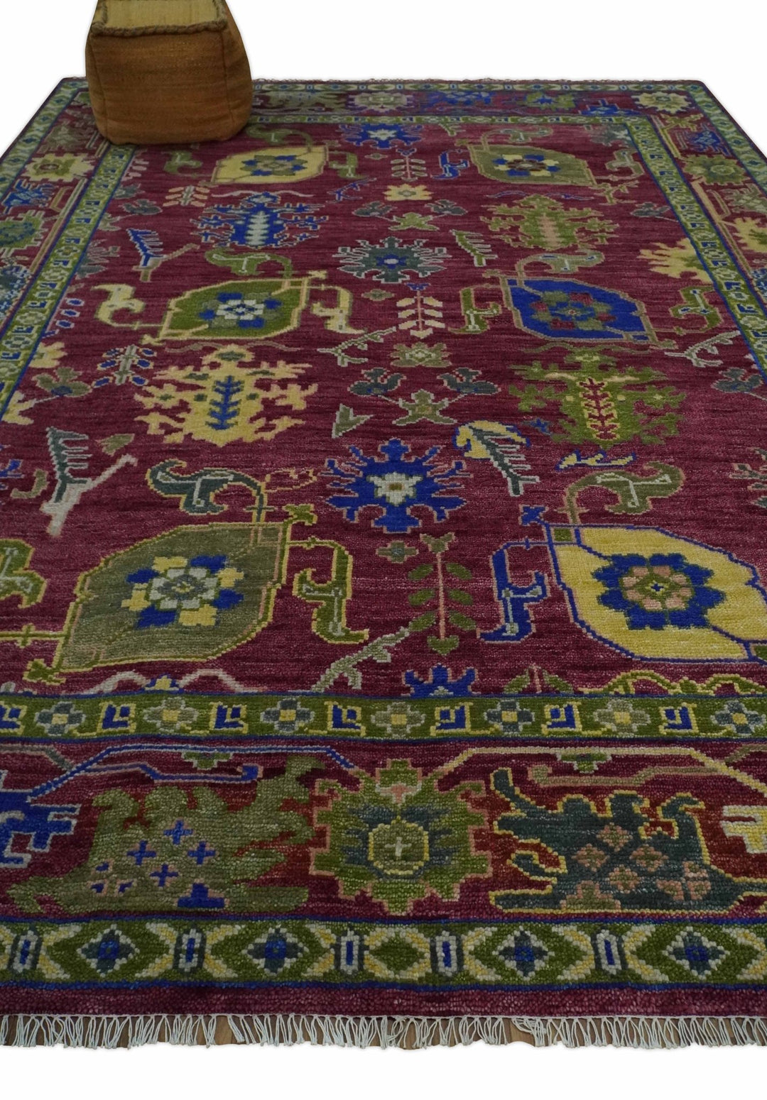 Deep Red, Green and Blue Hand knotted Traditional Oushak 9x12 wool Area Rug - The Rug Decor