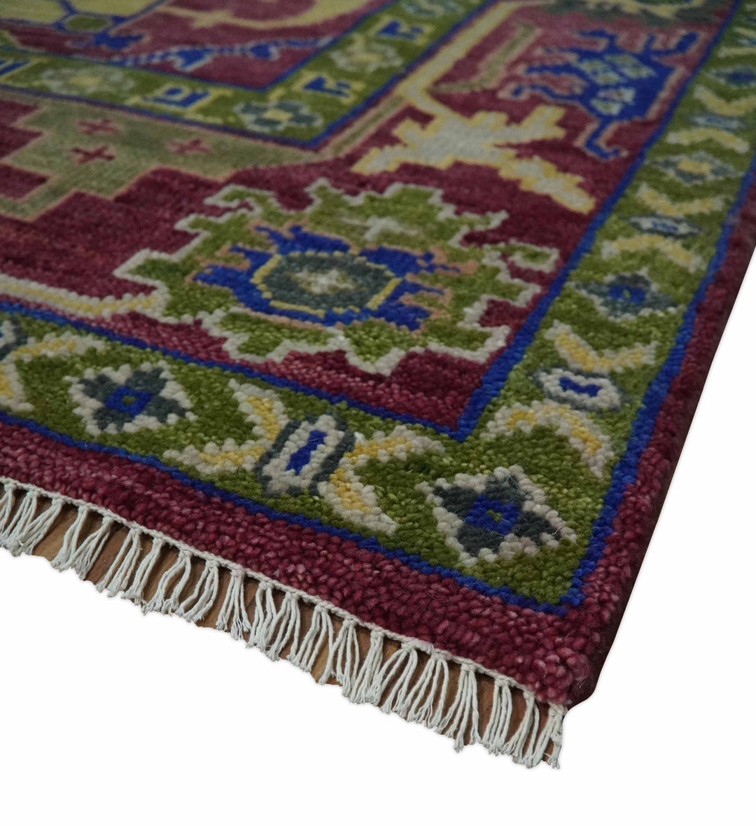 Deep Red, Green and Blue Hand knotted Traditional Oushak 9x12 wool Area Rug - The Rug Decor