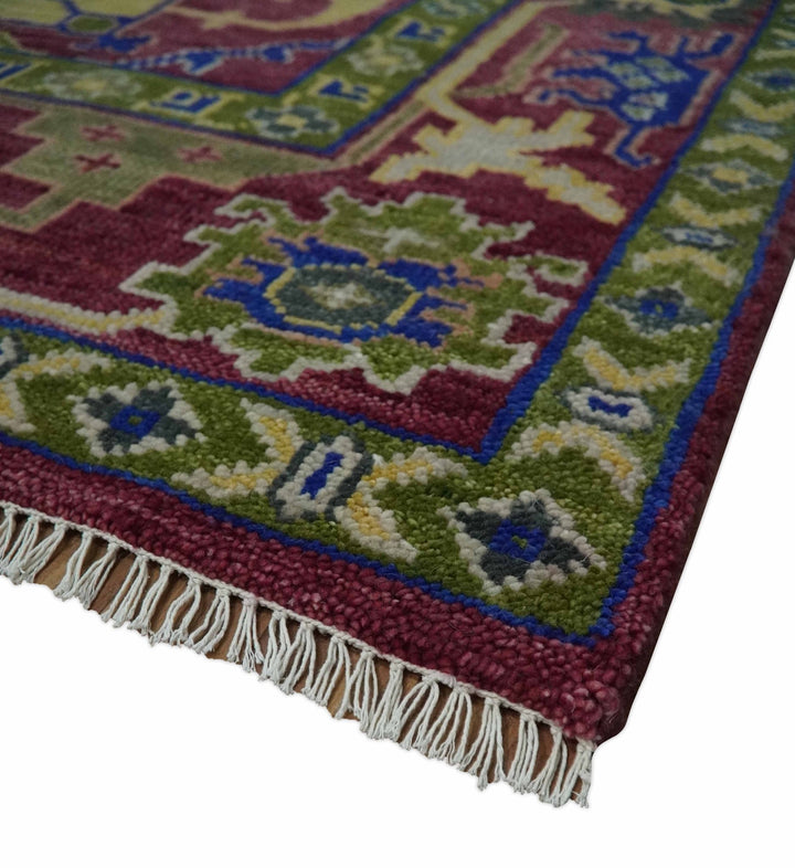 Deep Red, Green and Blue Hand knotted Traditional Oushak 9x12 wool Area Rug - The Rug Decor