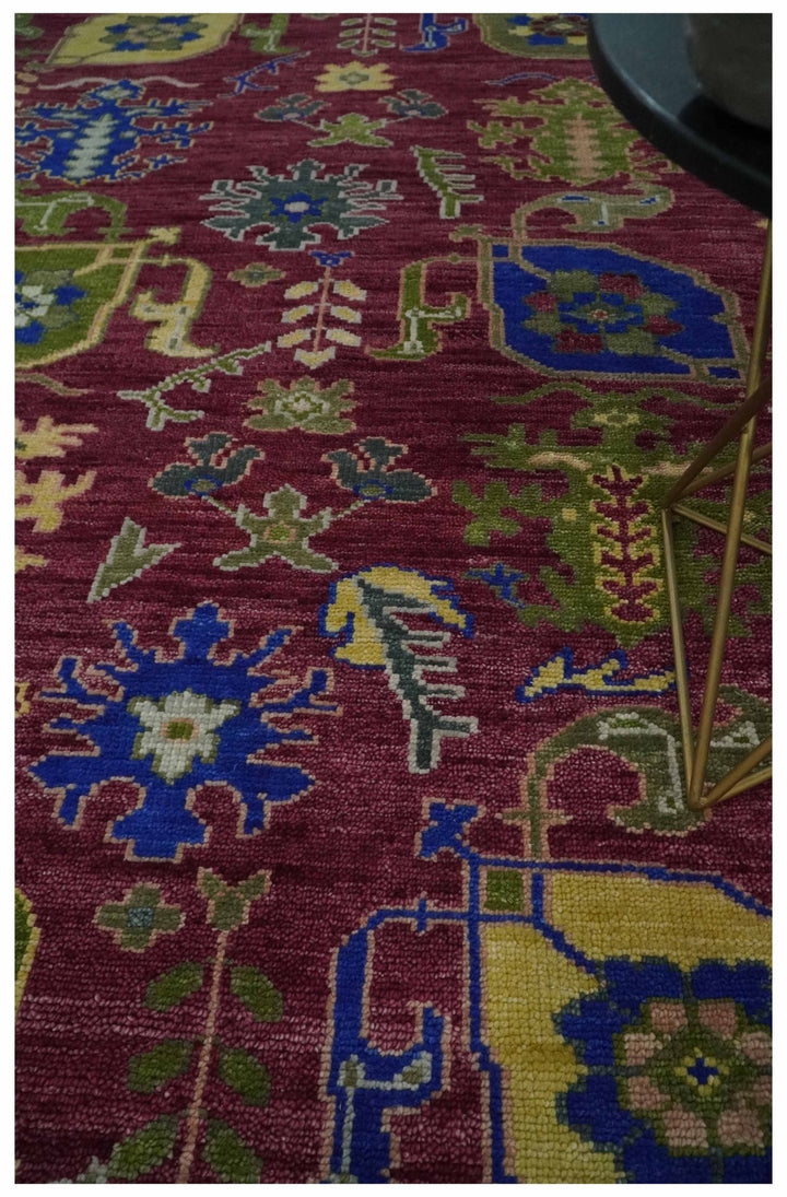 Deep Red, Green and Blue Hand knotted Traditional Oushak 9x12 wool Area Rug - The Rug Decor