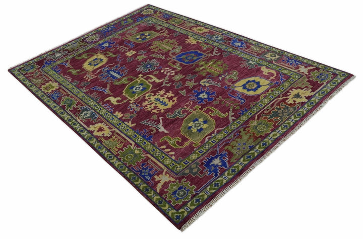 Deep Red, Green and Blue Hand knotted Traditional Oushak 9x12 wool Area Rug - The Rug Decor