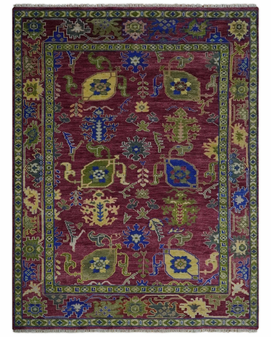 Deep Red, Green and Blue Hand knotted Traditional Oushak 9x12 wool Area Rug - The Rug Decor