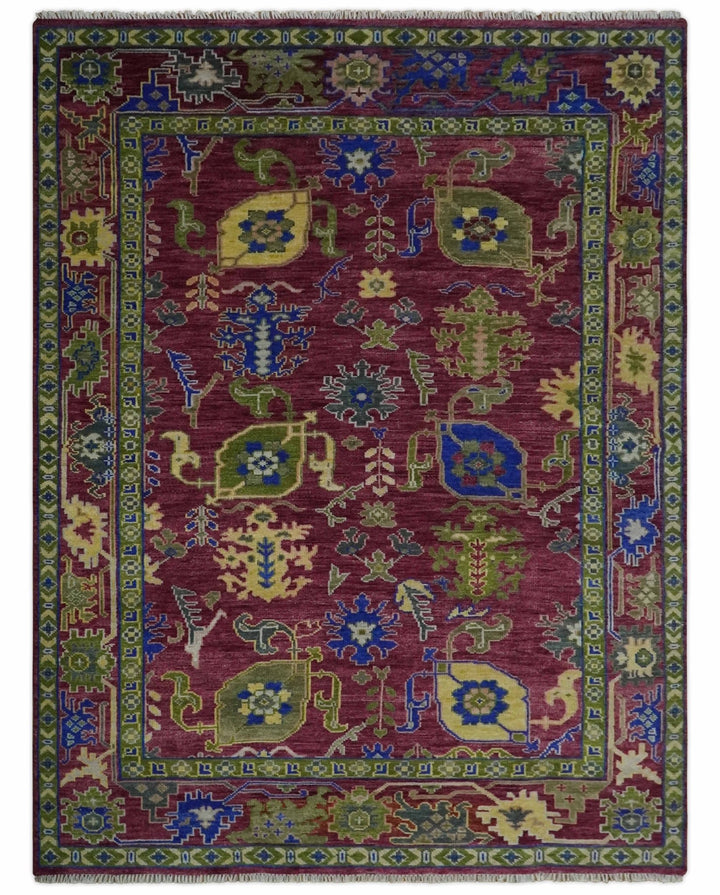 Deep Red, Green and Blue Hand knotted Traditional Oushak 9x12 wool Area Rug - The Rug Decor