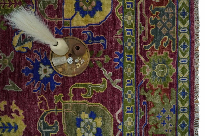 Deep Red, Green and Blue Hand knotted Traditional Oushak 9x12 wool Area Rug - The Rug Decor