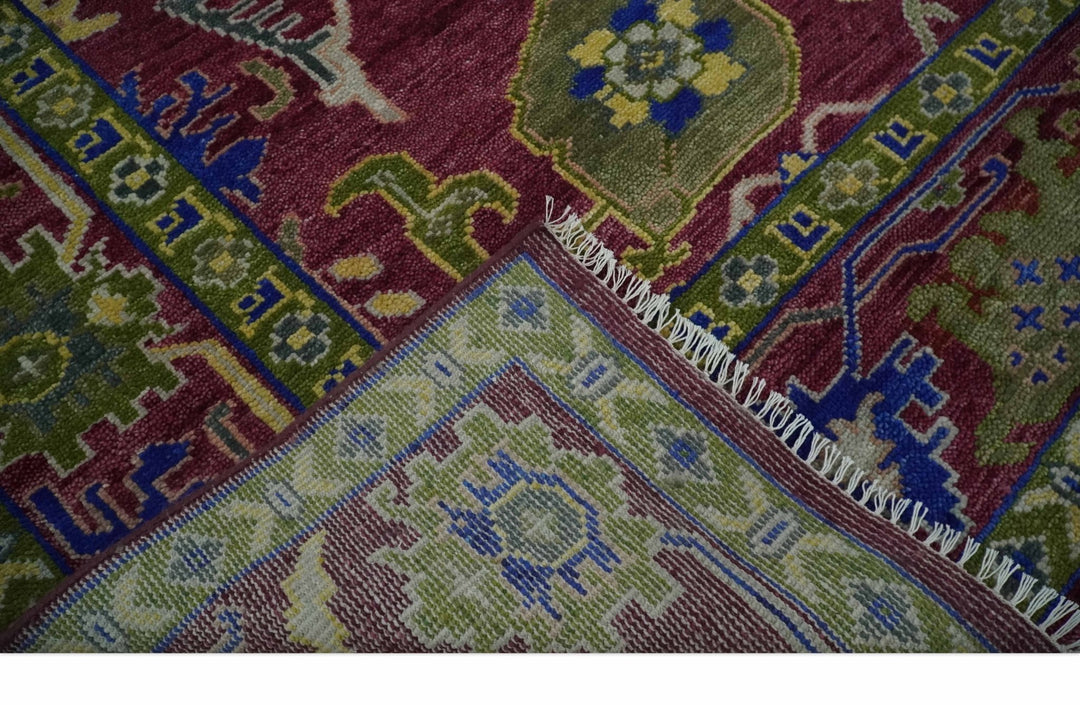 Deep Red, Green and Blue Hand knotted Traditional Oushak 9x12 wool Area Rug - The Rug Decor
