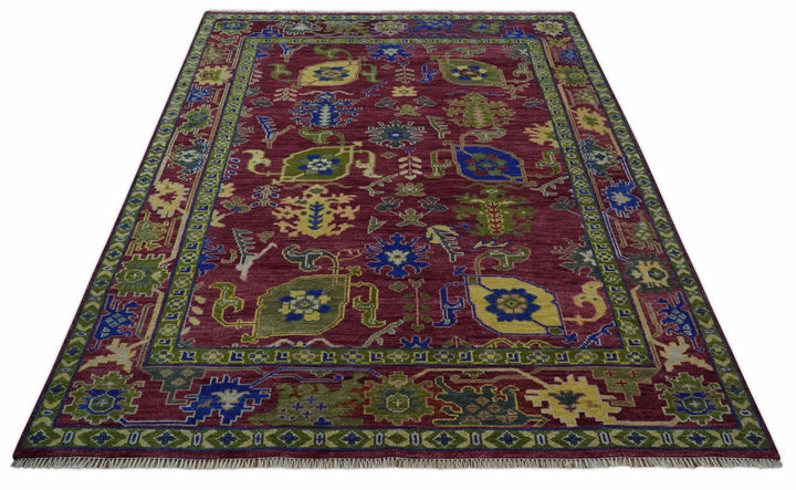 Deep Red, Green and Blue Hand knotted Traditional Oushak 9x12 wool Area Rug - The Rug Decor