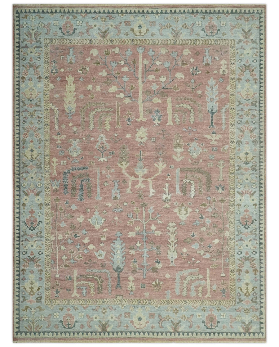 Distress Finished Tree of Life Hand Knotted Rust and Silver 9x12 Wool Rug - The Rug Decor