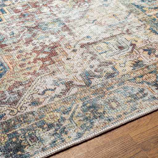 Distressed Finished Beige, Brown and Blue Traditional Washable Area Rug - The Rug Decor