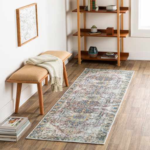 Distressed Finished Beige, Brown and Blue Traditional Washable Area Rug - The Rug Decor
