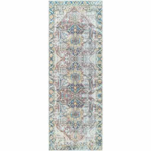 Distressed Finished Beige, Brown and Blue Traditional Washable Area Rug - The Rug Decor