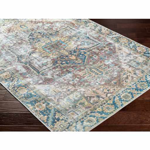 Distressed Finished Beige, Brown and Blue Traditional Washable Area Rug - The Rug Decor