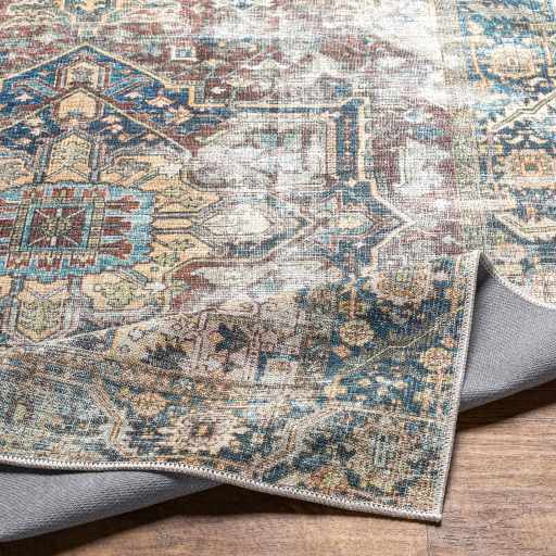 Distressed Finished Beige, Brown and Blue Traditional Washable Area Rug - The Rug Decor